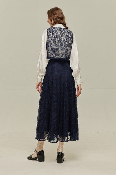 《100年も前からある》チャイナバックルスリーブレストップス-Navy