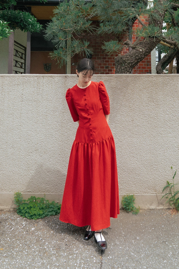 《お耳が長い動物って？》ハイウエストデザインドレス-Navy