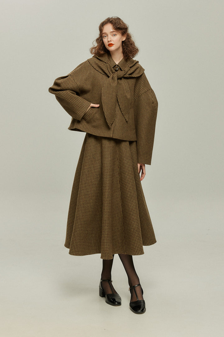 [Broadcasting the English Derby] Mutton sleeve check jacket - Brown