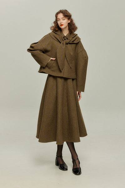 《イギリスダービーを放送中》ハイウエストチェックスカート-Brown