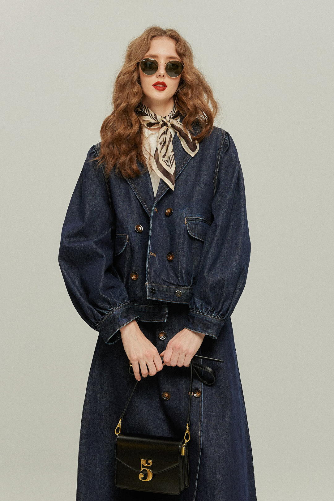 《何階に行きますか？》ダブルブレストデニムスカート-Navy