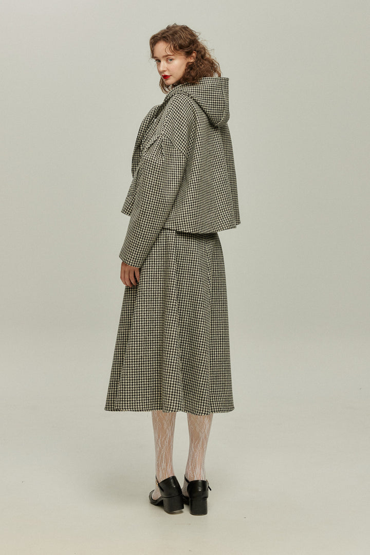 [British Derby Broadcasting] High Waist Check Skirt-Black
