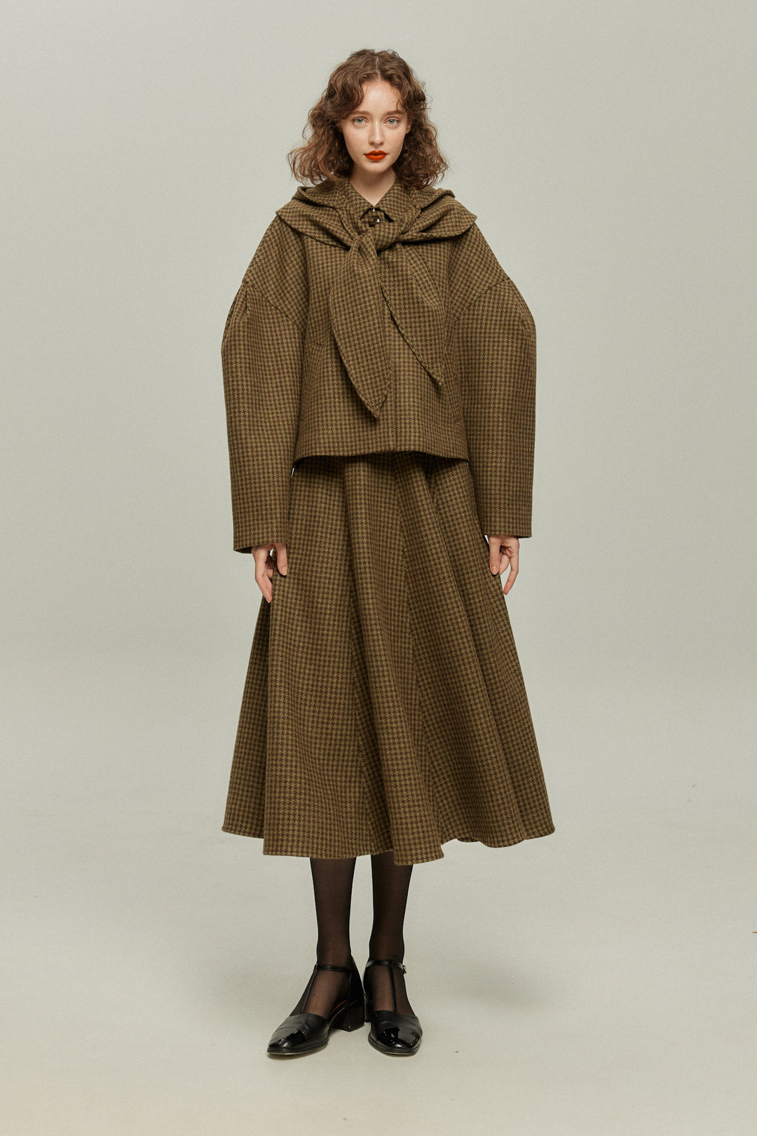[Broadcasting the English Derby] Mutton sleeve check jacket - Brown
