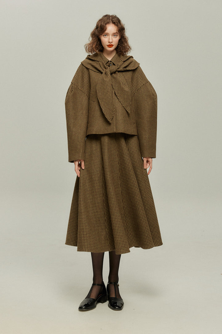 [Broadcasting the English Derby] Mutton sleeve check jacket - Brown