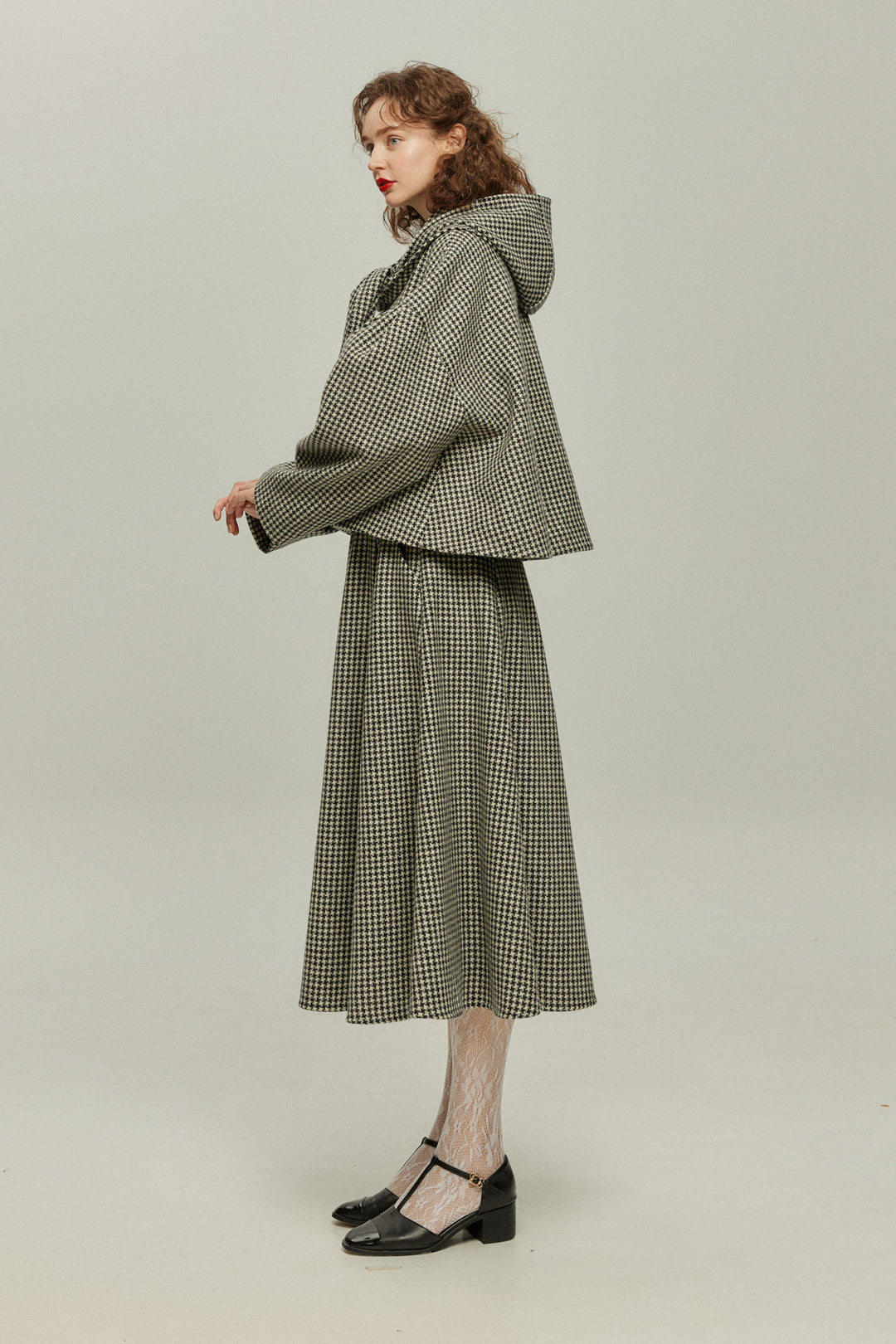 [Broadcasting the British Derby] Mutton sleeve check jacket - Black