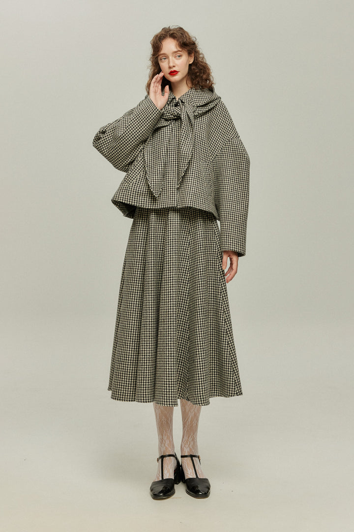 [Broadcasting the British Derby] Mutton sleeve check jacket - Black