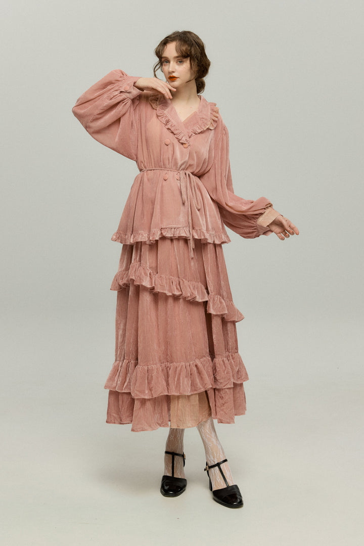 《お城を奪い返しちゃおう》フリルデザインベルベットトップス-Pink