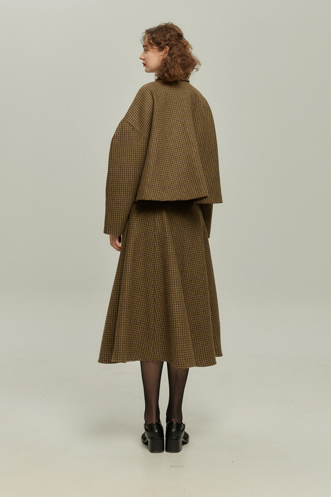 [Broadcasting the English Derby] Mutton sleeve check jacket - Brown