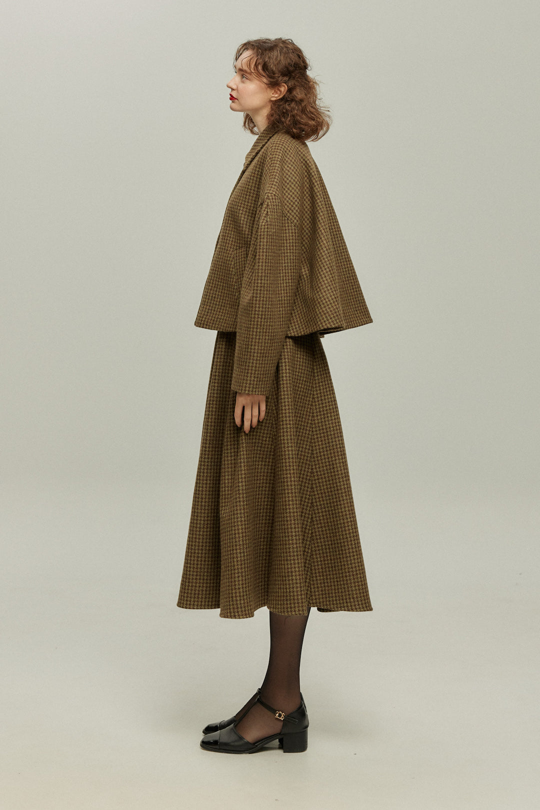 [Broadcasting the English Derby] Mutton sleeve check jacket - Brown