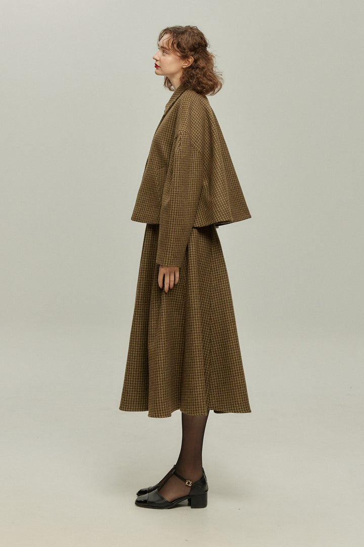[Broadcasting the English Derby] Mutton sleeve check jacket - Brown