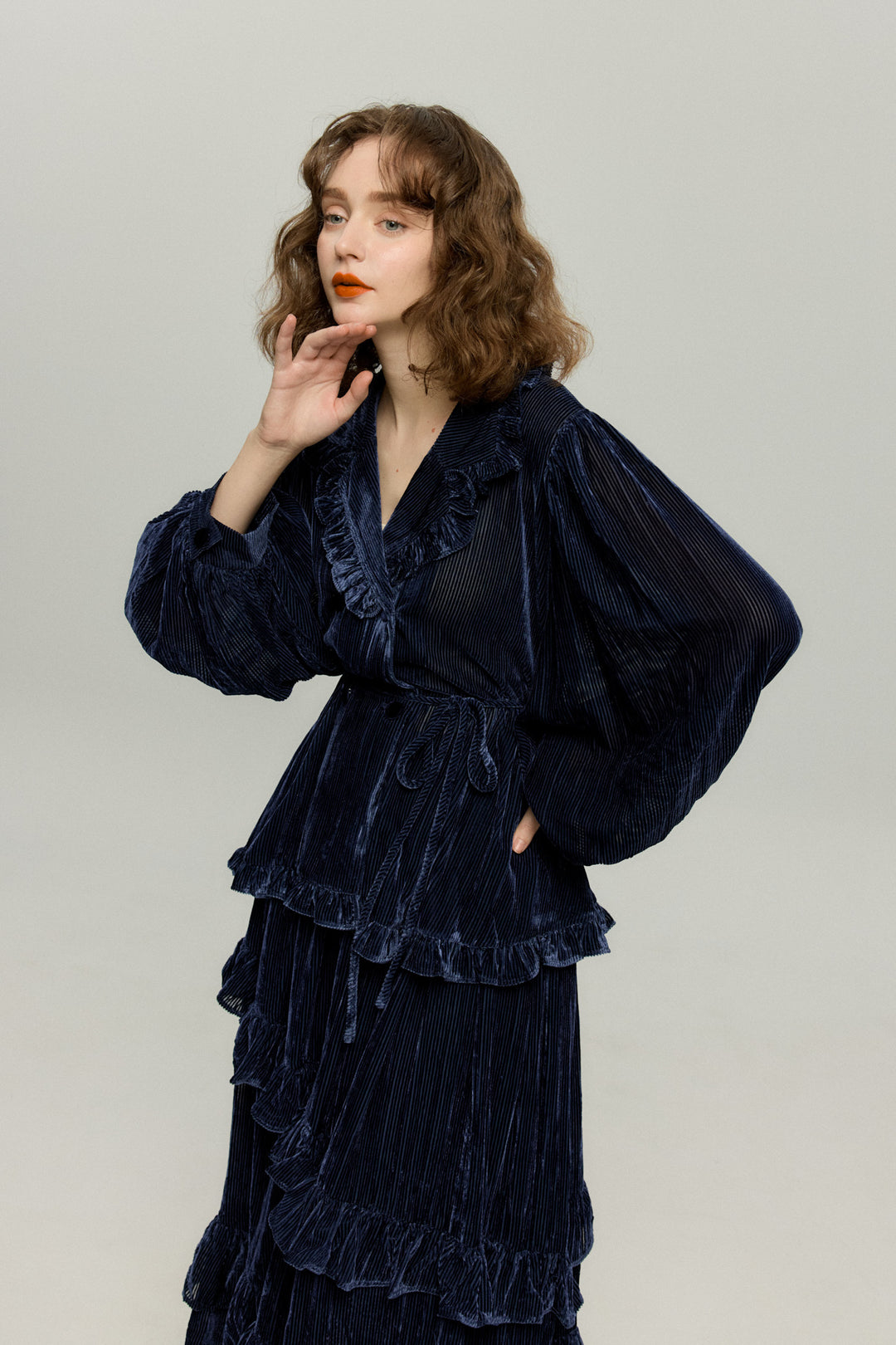 《お城を奪い返しちゃおう》ベルベットサーキュラースカート-Navy