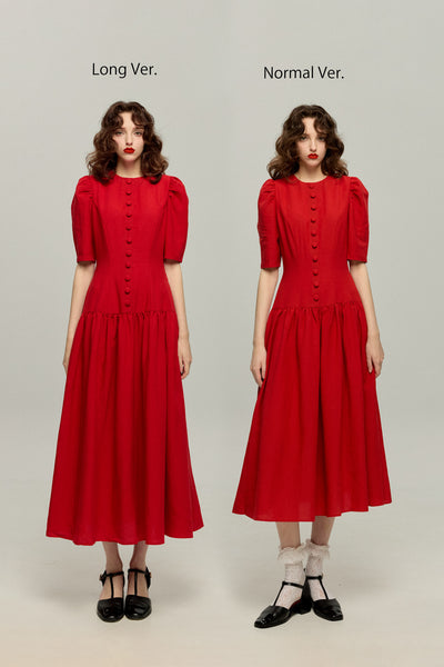 《お耳が長い動物って？》ハイウエストデザインドレス-Red