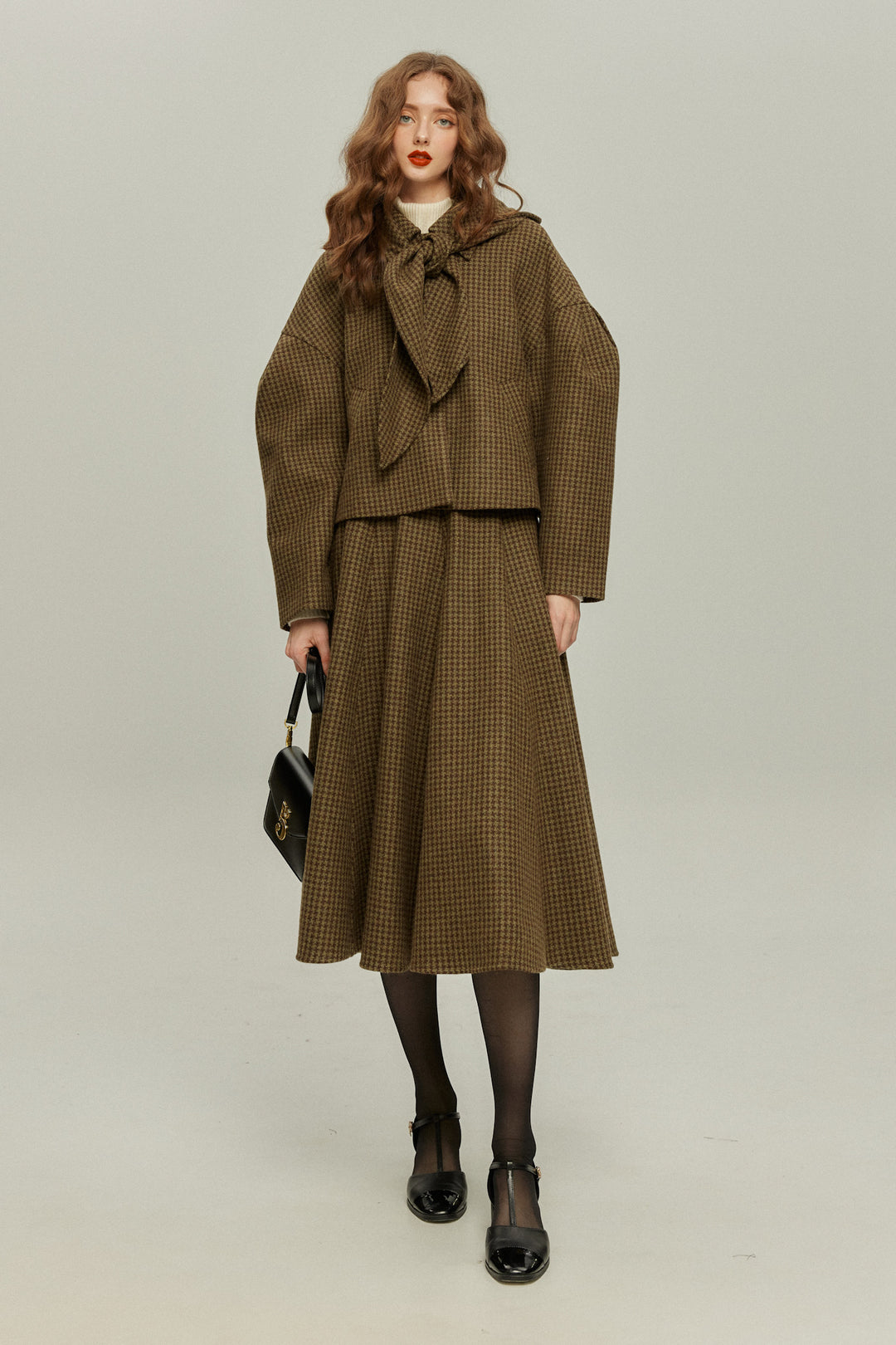 [Broadcasting the English Derby] Mutton sleeve check jacket - Brown