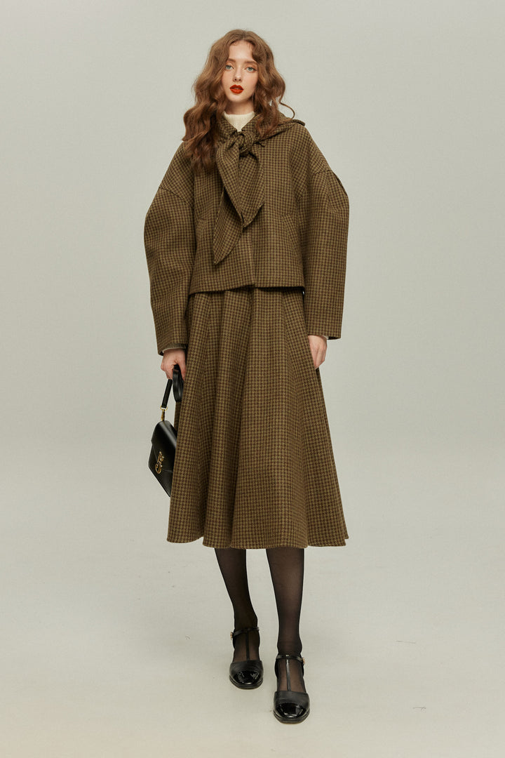 [Broadcasting the English Derby] Mutton sleeve check jacket - Brown