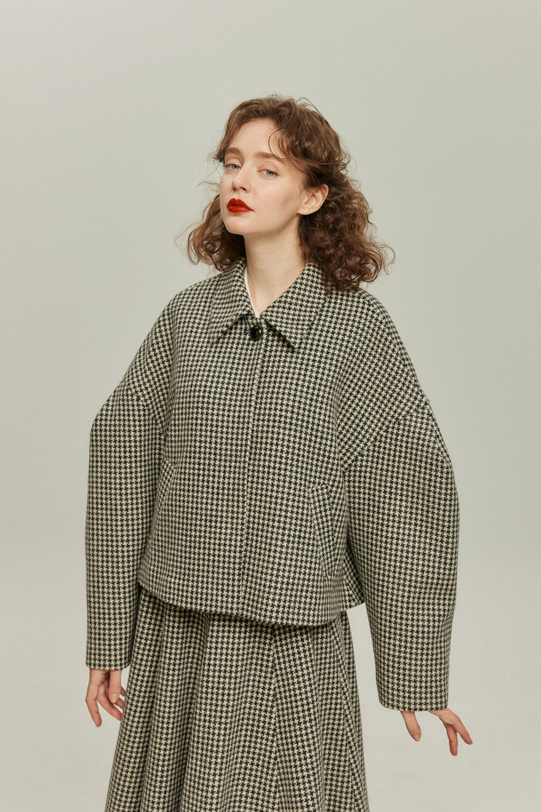 [Broadcasting the British Derby] Mutton sleeve check jacket - Black