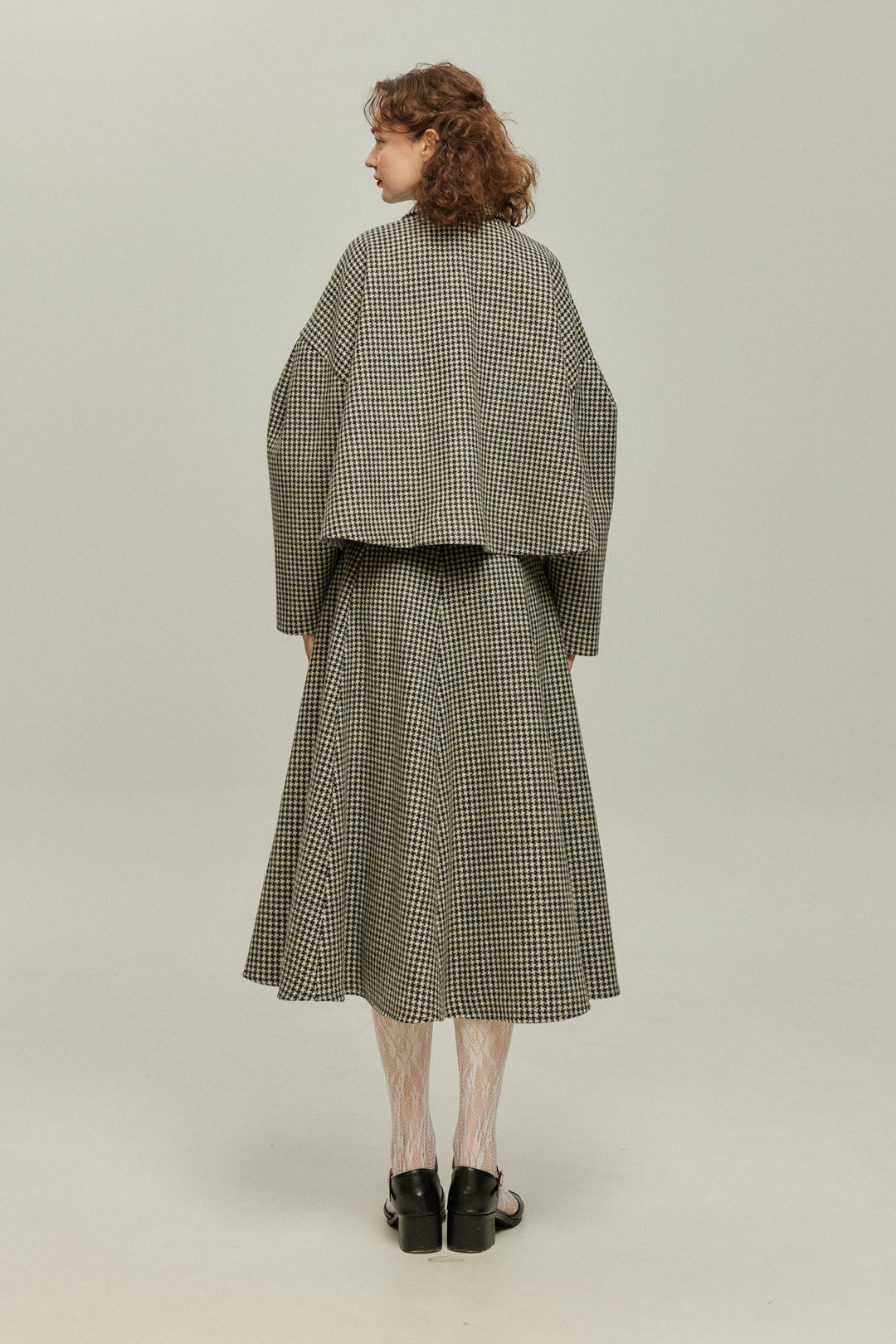 [British Derby Broadcasting] High Waist Check Skirt-Black