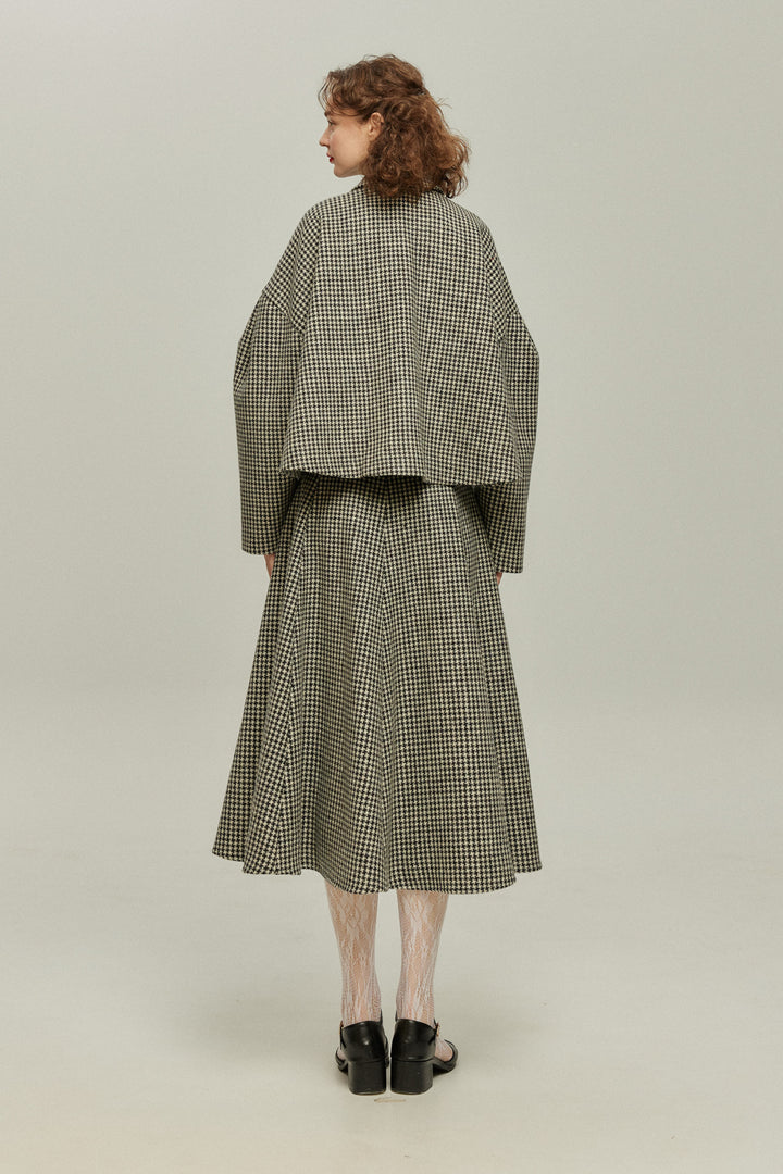[British Derby Broadcasting] High Waist Check Skirt-Black