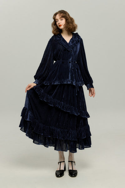 《お城を奪い返しちゃおう》ベルベットサーキュラースカート-Navy