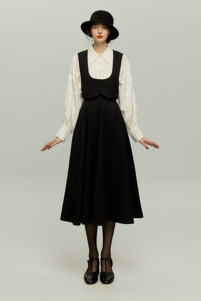 《実はフォアグラ未体験》ハイウエストフレアスカート-Black