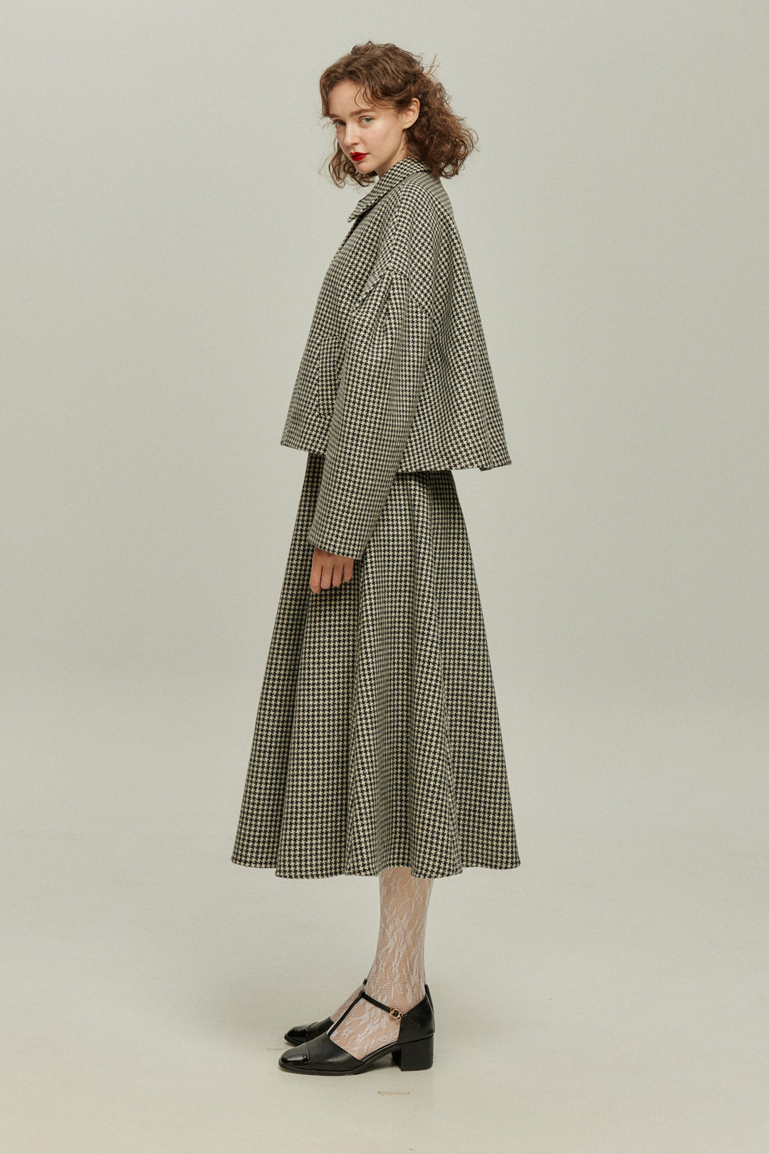 [Broadcasting the British Derby] Mutton sleeve check jacket - Black