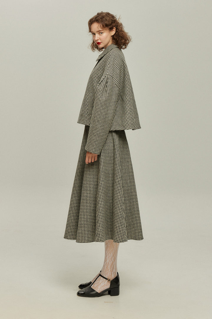 [British Derby Broadcasting] High Waist Check Skirt-Black