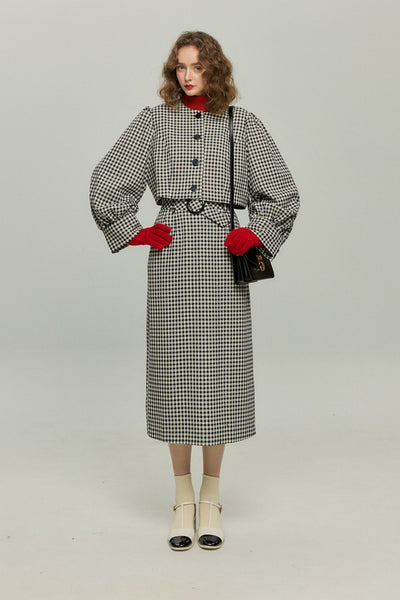 《缶切りが行方不明》ハイウエストチェックスカート-Black