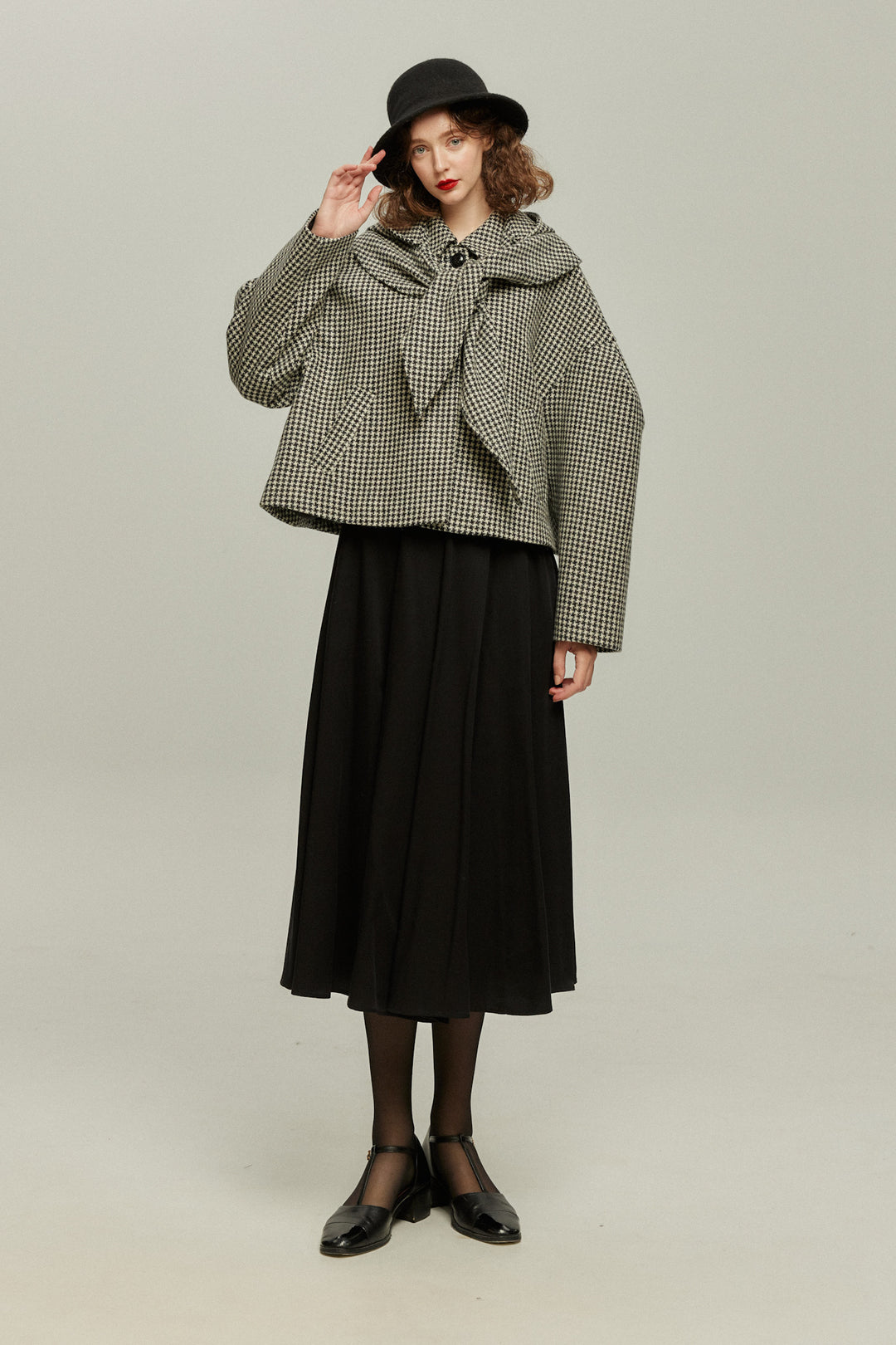 [Broadcasting the British Derby] Mutton sleeve check jacket - Black