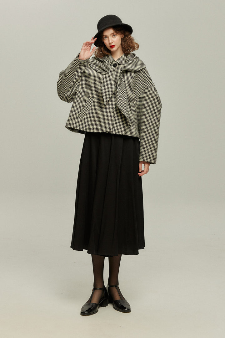 [Broadcasting the British Derby] Mutton sleeve check jacket - Black