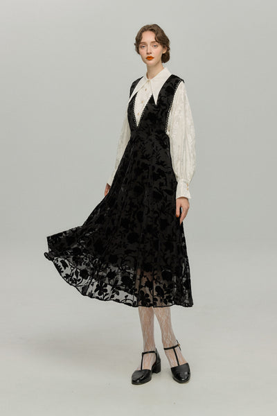 《私に物語を聞かせて》ディープVネックドレス-Black