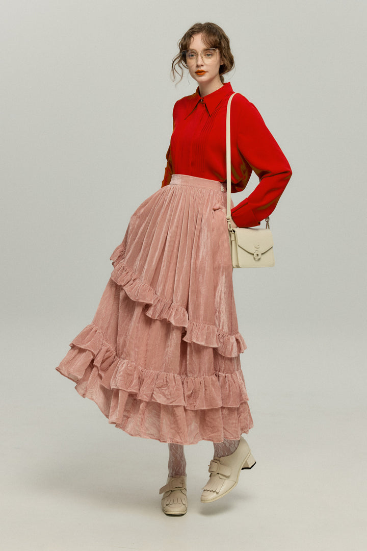 《お城を奪い返しちゃおう》ベルベットサーキュラースカート-Pink