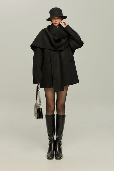 《クリスマスツリーのサイズはどれにする？》ストール風カラーデザインアウター-Black