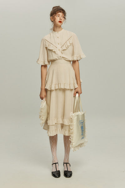 《月の呪文を唱えて》レイヤードフリルスカート-Ivory