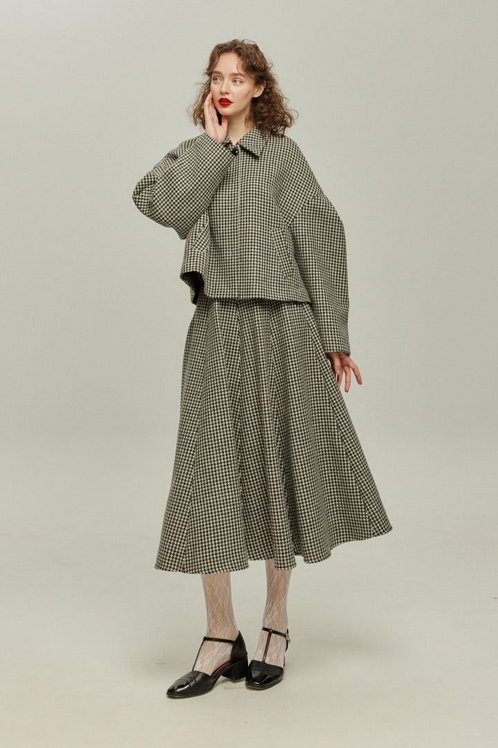 [Broadcasting the British Derby] Mutton sleeve check jacket - Black