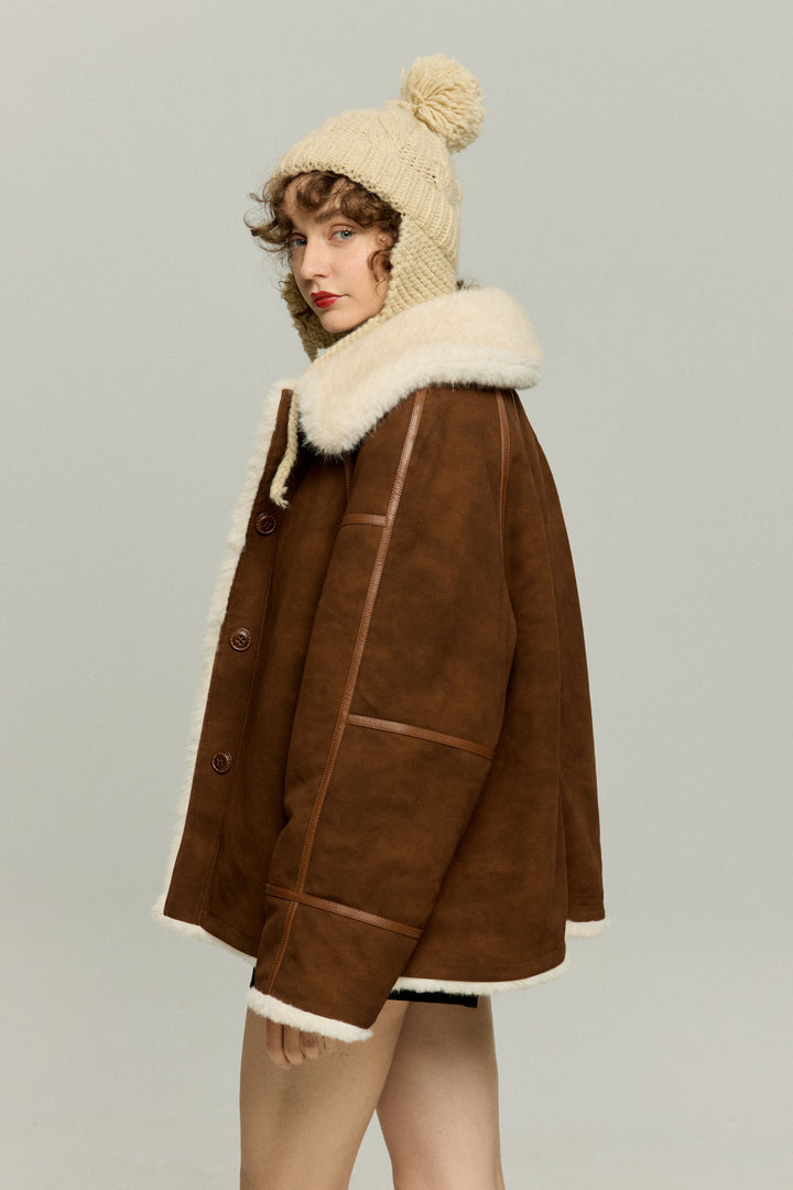 《顔に小麦粉ついてる》リバーシブルムスタンジャケット-Brown