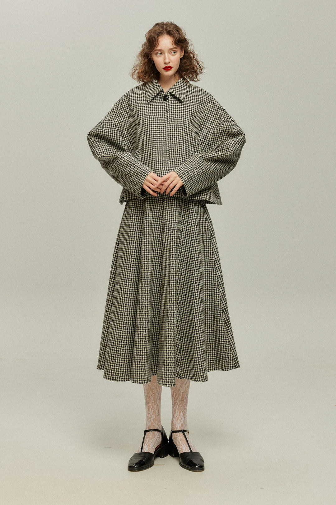 [Broadcasting the British Derby] Mutton sleeve check jacket - Black