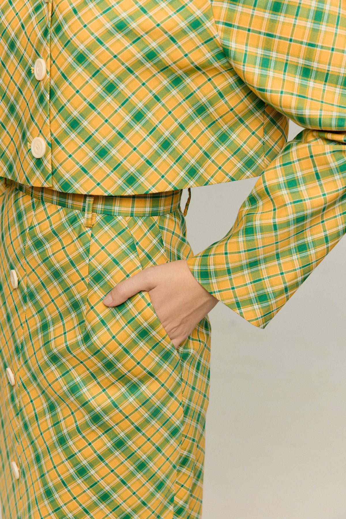 《どんな形のパスタ？》チェックパターンバイカラートップス-Yellow