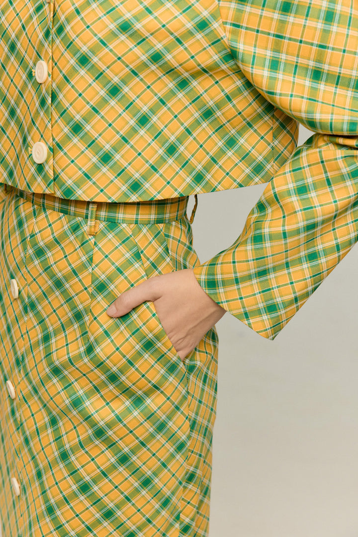 《どんな形のパスタ？》チェックパターンバイカラートップス-Yellow