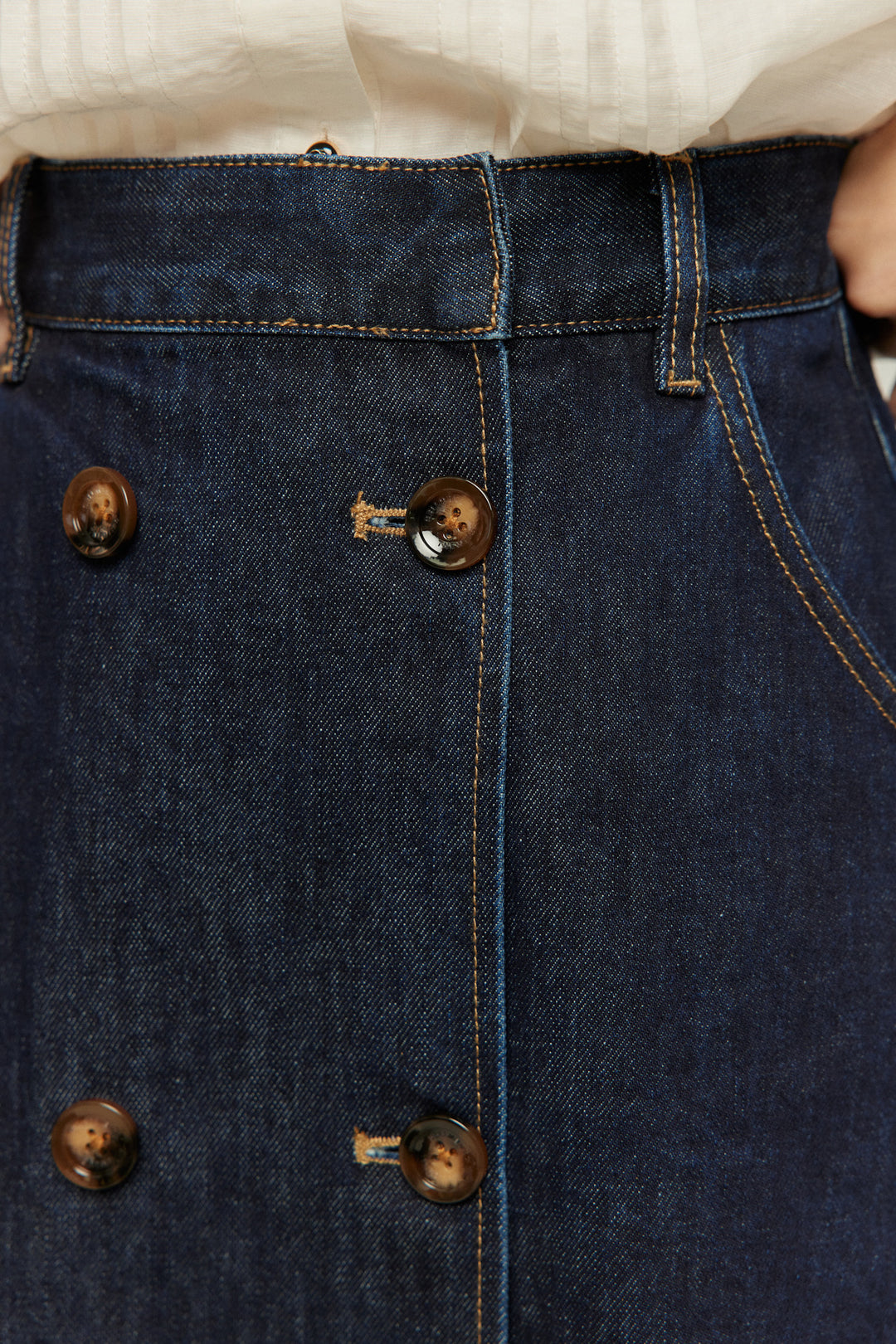《何階に行きますか？》ダブルブレストデニムスカート-Navy