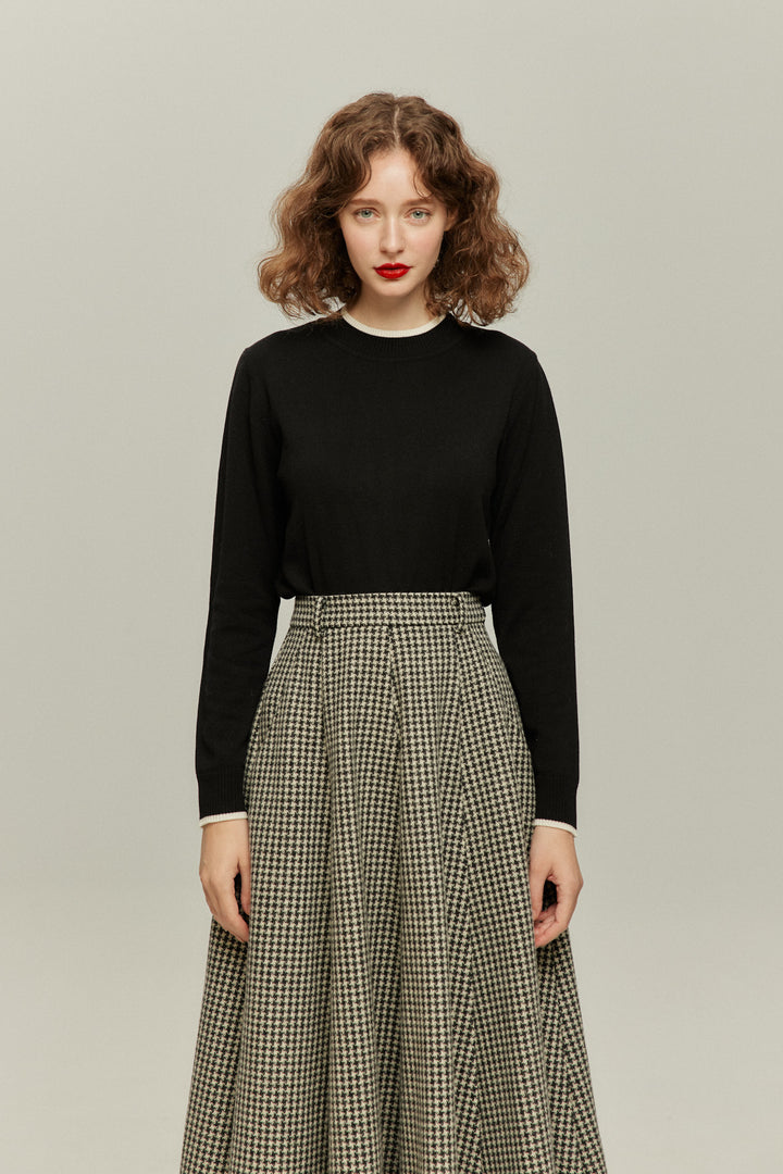 [British Derby Broadcasting] High Waist Check Skirt-Black