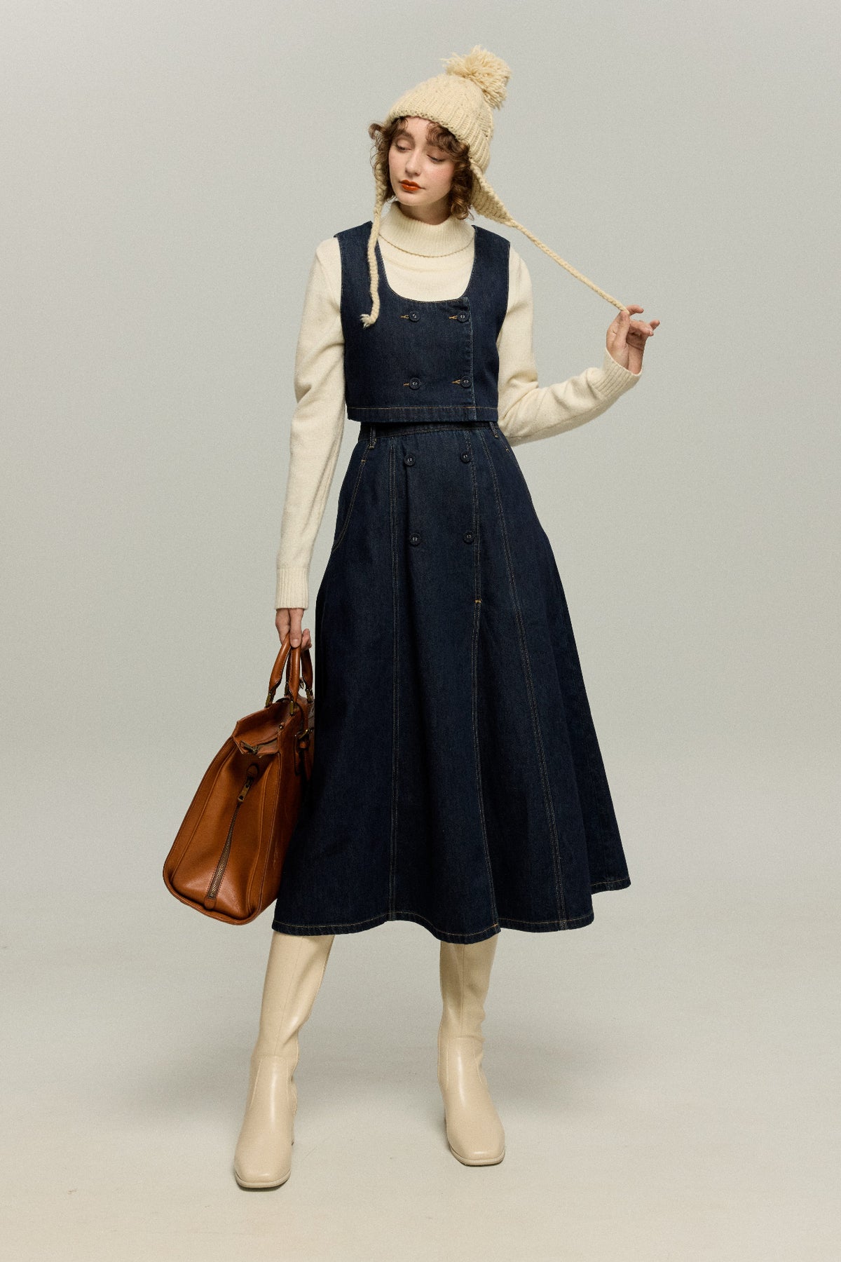 《Maybe It’s a Spaceship》Double-Breasted Denim Vest – Navy