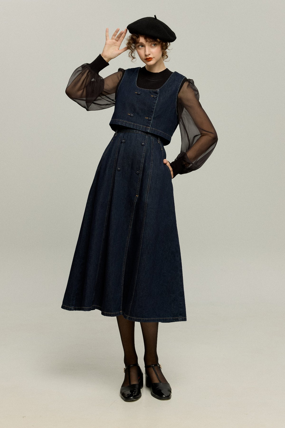 《Maybe It’s a Spaceship》Double-Breasted Denim Vest – Navy