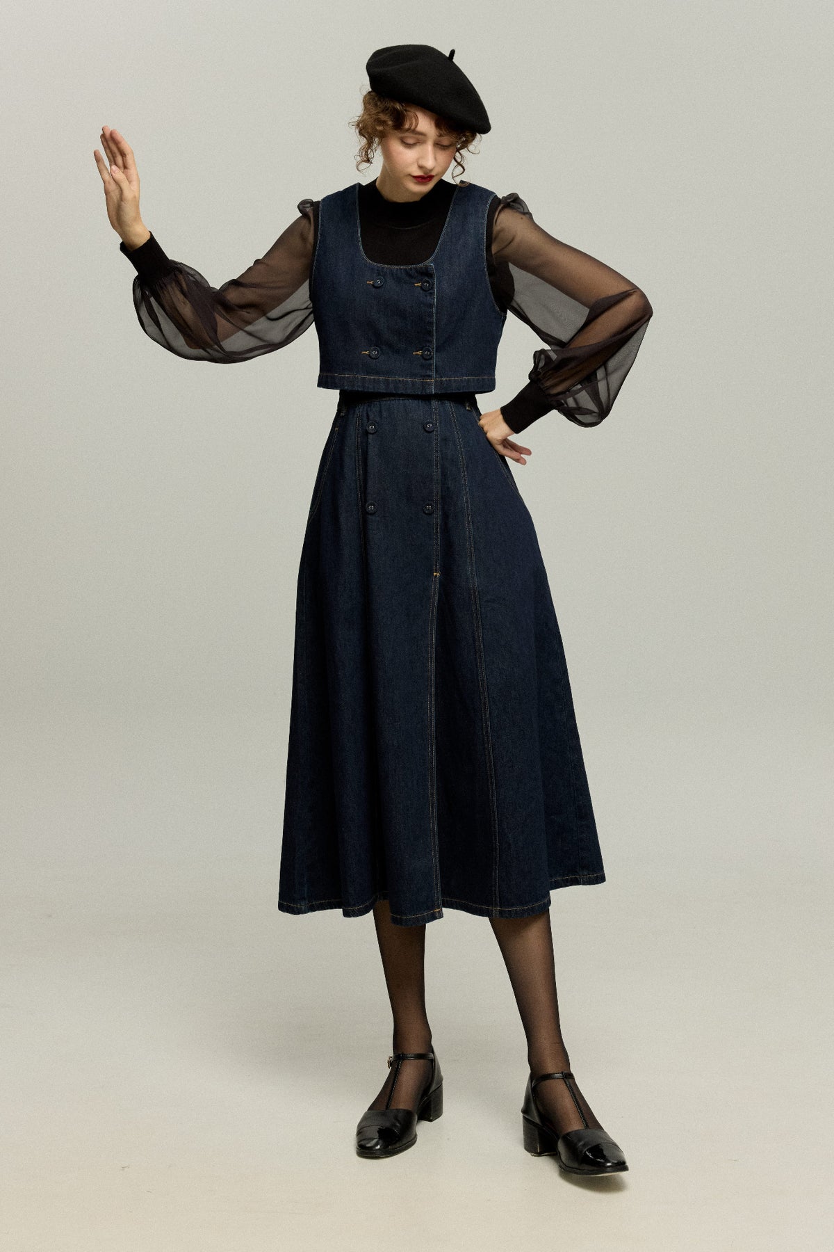 《Maybe It’s a Spaceship》Double-Breasted Denim Vest – Navy