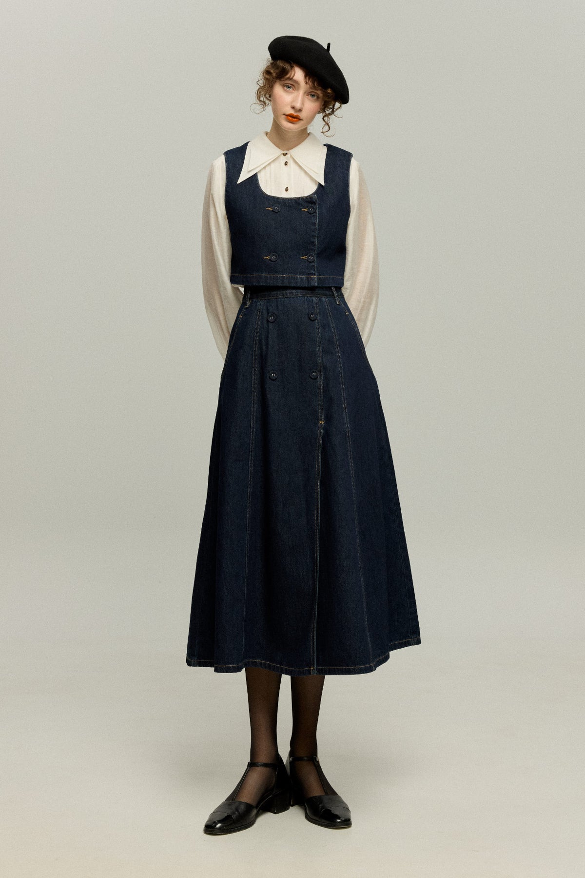 《Maybe It’s a Spaceship》Double-Breasted Denim Vest – Navy