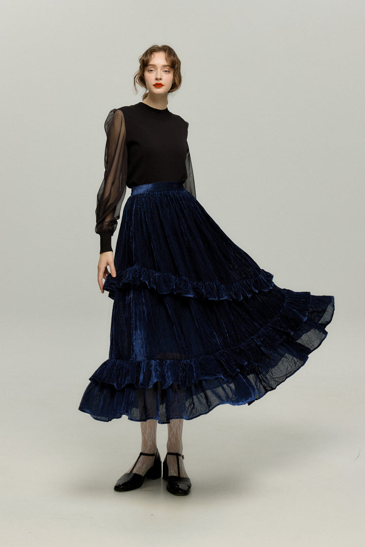 《お城を奪い返しちゃおう》ベルベットサーキュラースカート-Navy