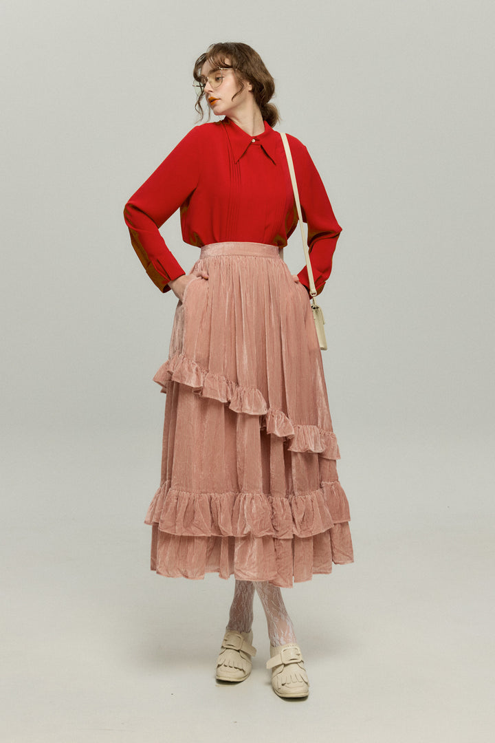 《お城を奪い返しちゃおう》ベルベットサーキュラースカート-Pink