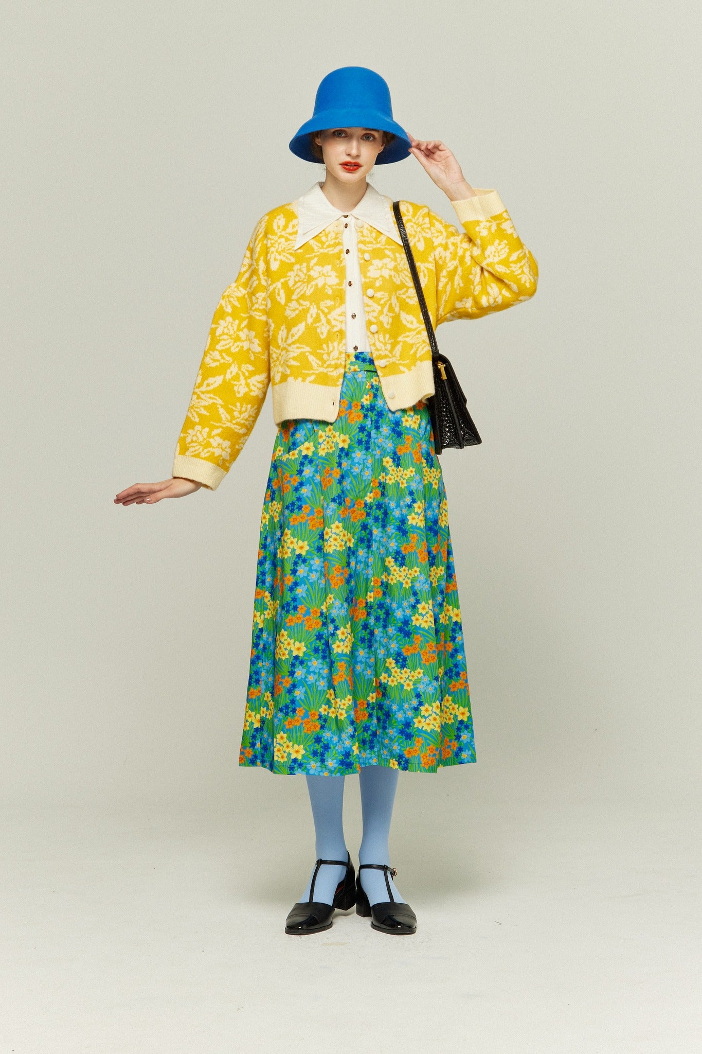 《有毒植物図鑑》フラワーパターンニットカーディガン-Yellow