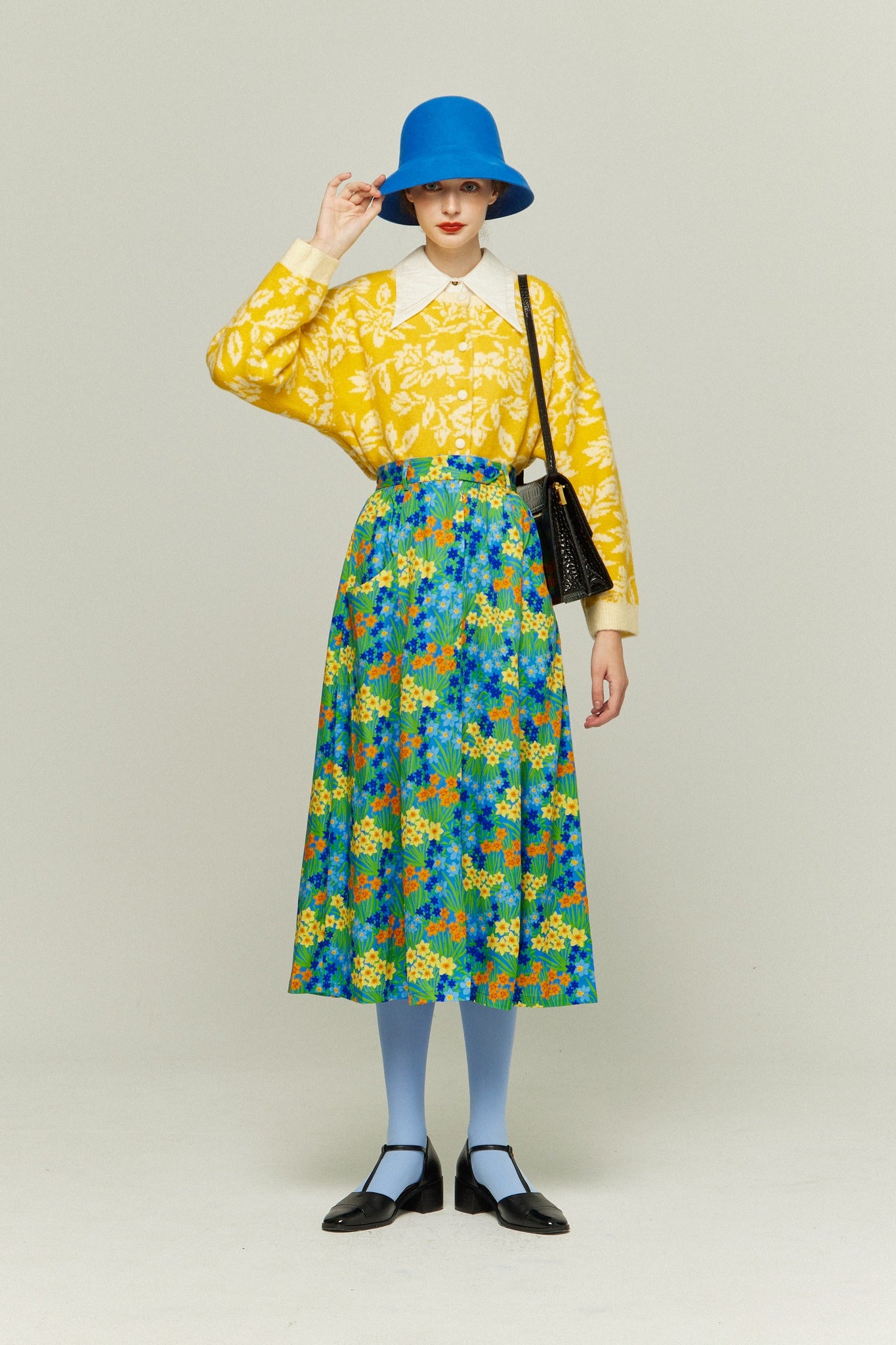《有毒植物図鑑》フラワーパターンニットカーディガン-Yellow