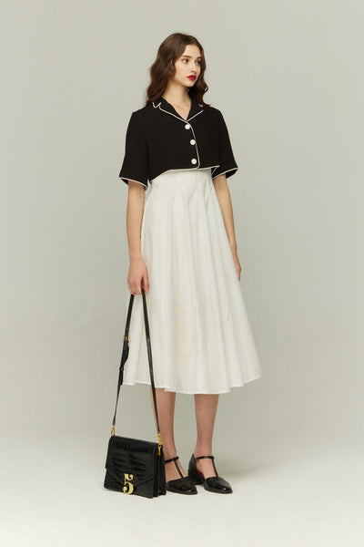 《グルメ番組はこの衣装で》フラワーエンブロイダリーハイウエストドレス-Off White