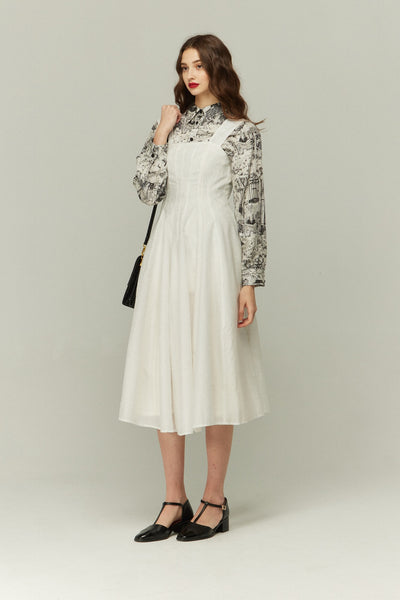 《グルメ番組はこの衣装で》フラワーエンブロイダリーハイウエストドレス-Off White