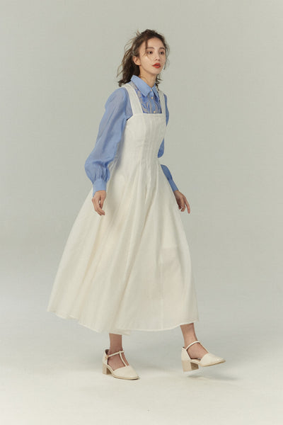 《グルメ番組はこの衣装で》フラワーエンブロイダリーハイウエストドレス-Off White